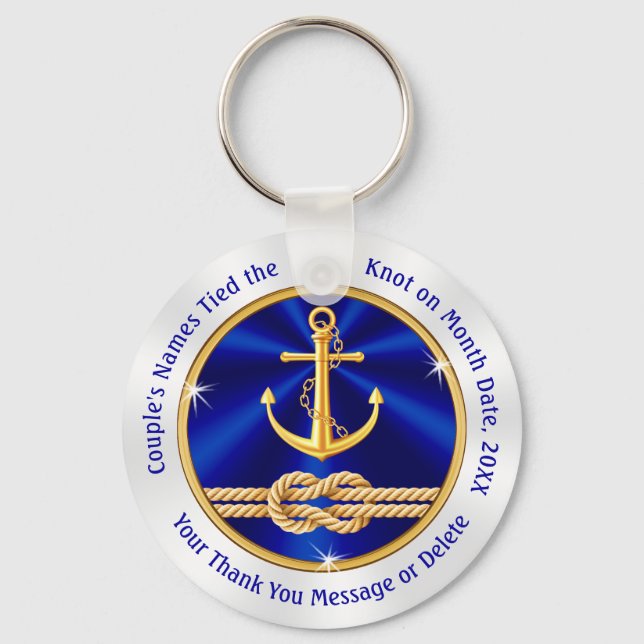 Personalized Tie the Knot Wedding Favors Nautical Keychain (Front)