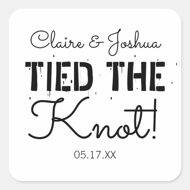 Personalized Tied the Knot Wedding Couple Square Sticker (Front)