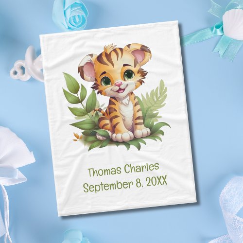 Personalized Tiger Jungle Safari Baby Blanket 