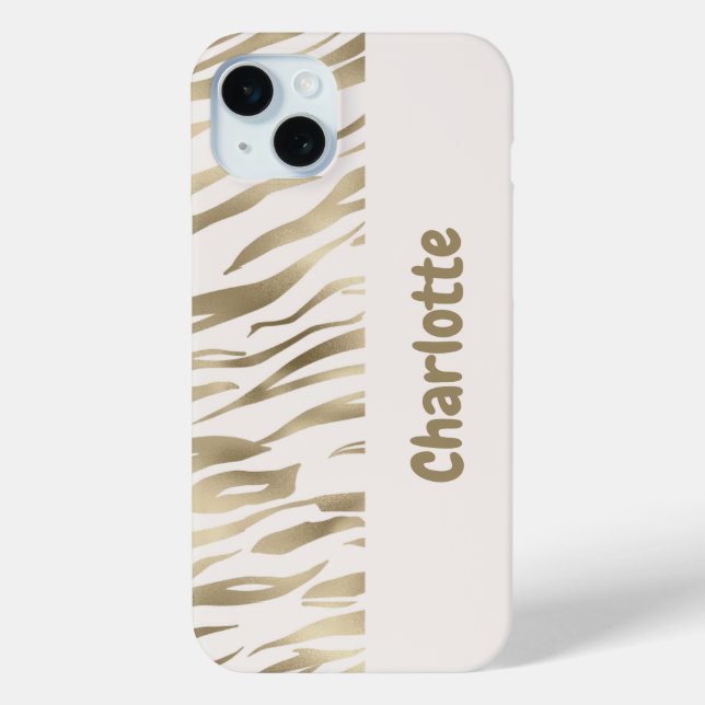 Personalized Tiger print Gold iPhone Case (Back)