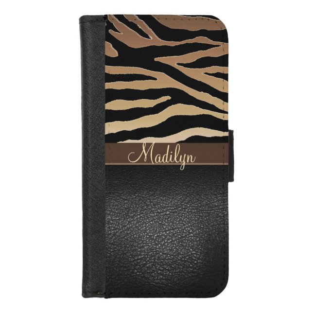 Personalized Tiger Print Wallet Phone Case (Front)