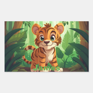 Personalized Tiger Stickers. Woodland Baby Tiger. Rectangular Sticker
