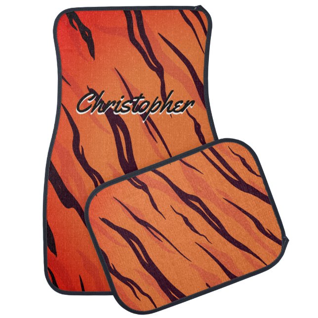 Personalized Tiger Stripes Orange and Black Car Floor Mat (Set)