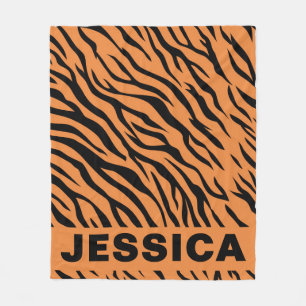 Personalized Tiger Stripes Orange Black Animal Fleece Blanket