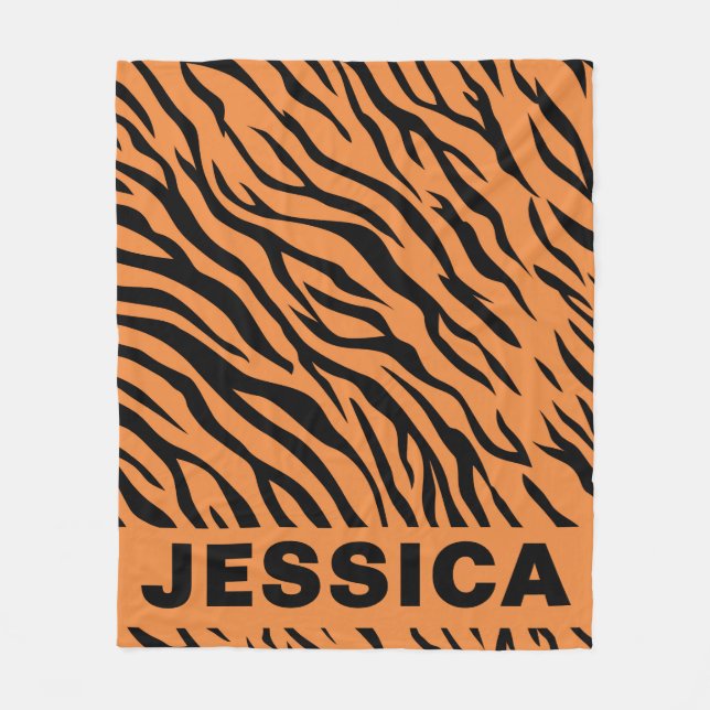 Personalized Tiger Stripes Orange Black Animal Fleece Blanket (Front)