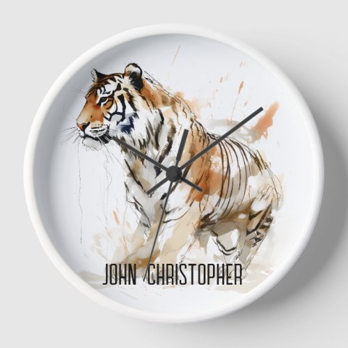 Personalized Tiger Wall Clock ith Wood Frame