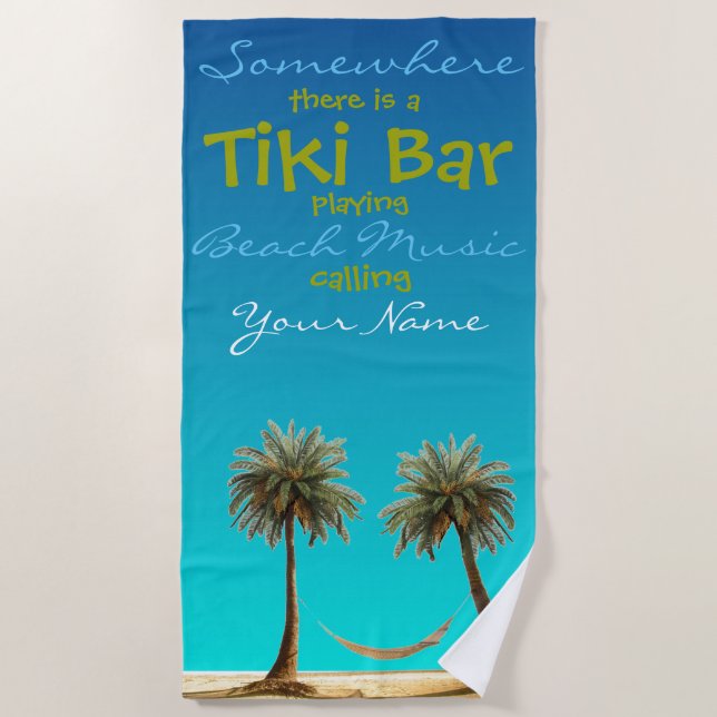 Personalized Tiki Bar Plush Extra Large Beach Towel (Front)