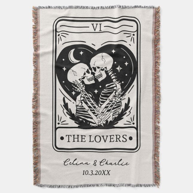 Personalized Til Death Skeleton Lovers Tarot Throw Blanket (Front Vertical)