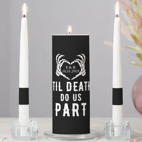 Personalized Til Death Wedding Skeleton Black Unity Candle Set