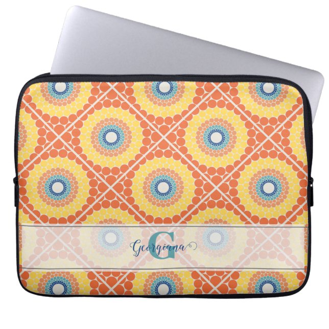 Personalized Tiled Aegean Summer Radiant Mandala Laptop Sleeve (Front)