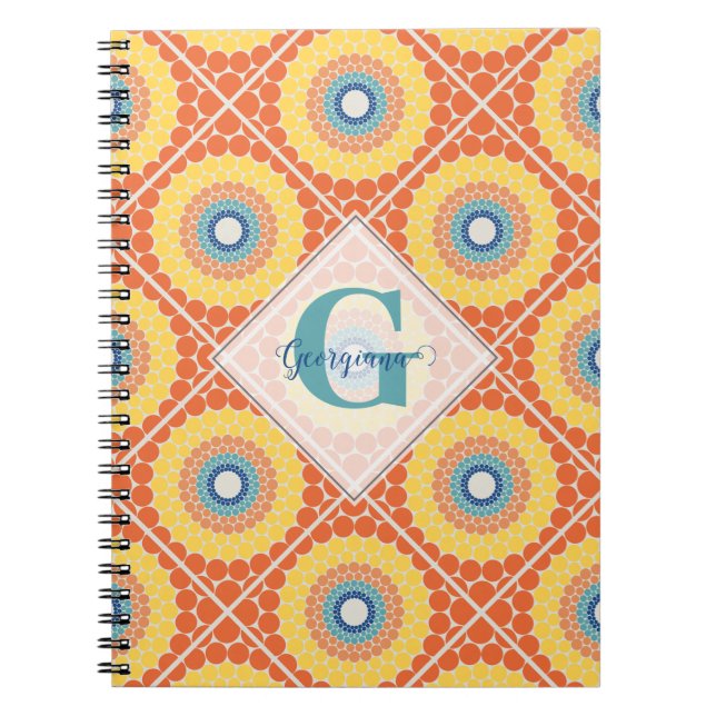 Personalized Tiled Aegean Summer Radiant Mandala Notebook (Front)