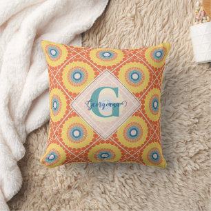 Personalized Tiled Aegean Summer Radiant Mandala Throw Pillow