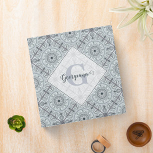 Personalized Tiled Floral Harmony Gray Mandala 3 Ring Binder