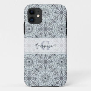 Personalized Tiled Floral Harmony Gray Mandala iPhone 11 Case