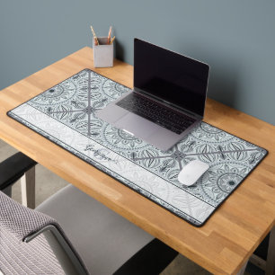 Personalized Tiled Floral Harmony Gray Mandala Desk Mat