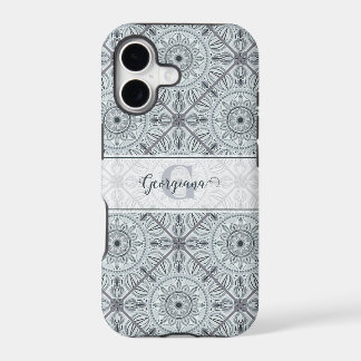 Personalized Tiled Floral Harmony Gray Mandala iPhone 17 Case