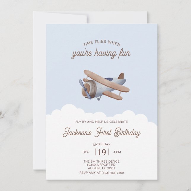 Personalized Time Flies Airplane Birthday party  Invitation (Front)
