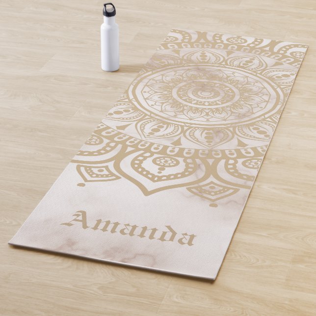 Personalized timeless pastel marble Mandala beige Yoga Mat (In Situ)