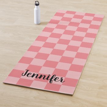Personalized Tinted Light Coral Checker Pattern Yoga Mat by cliffviewgraphics at Zazzle
