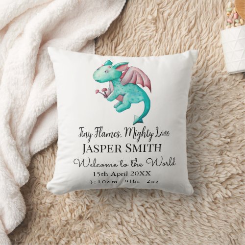 Personalized Tiny Flames Mighty Love Dragon Baby Throw Pillow