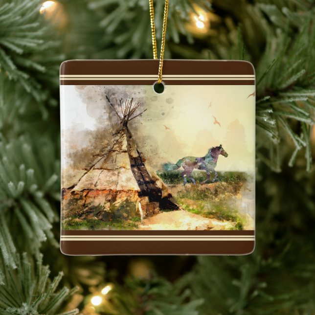 Personalized Tipi and Pony Tepee Horse Christmas Ceramic Ornament (Tree)