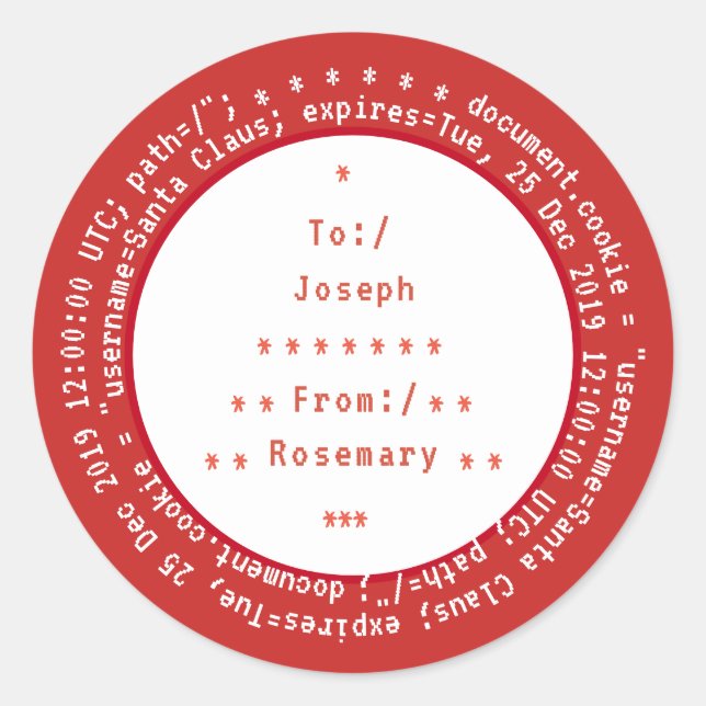 Personalized To and From Browser Cookies for Santa Classic Round Sticker (Front)