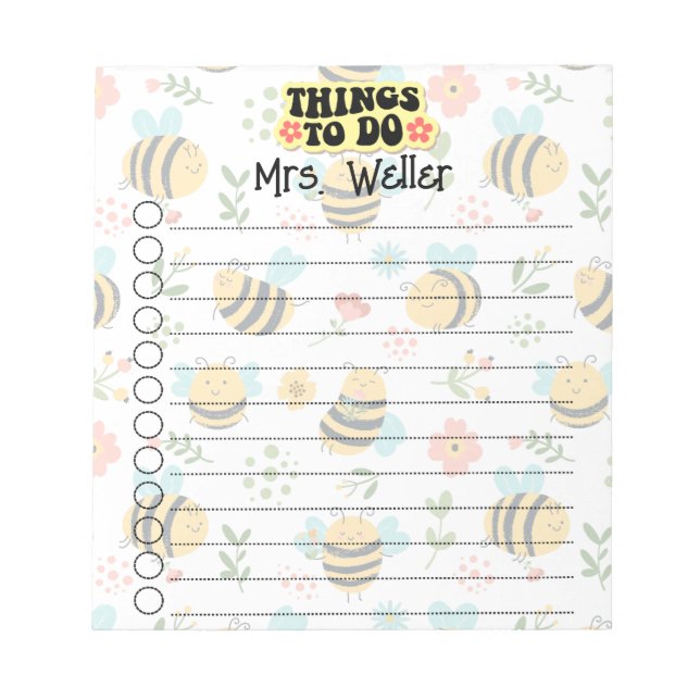 Personalized To-Do List Bumblebees  Notepad (Front)