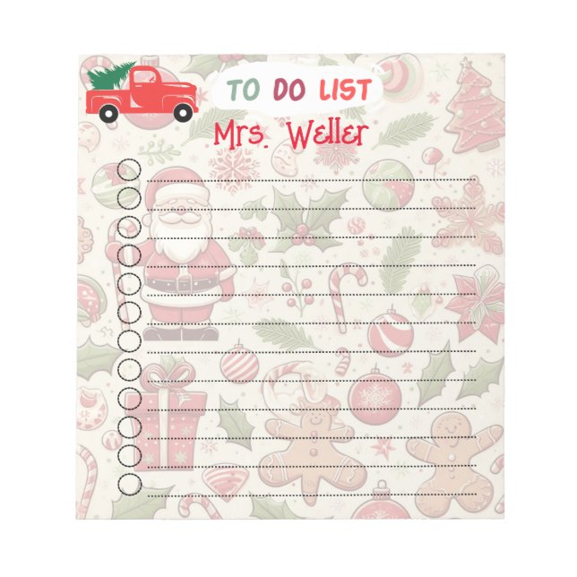Personalized To-Do List Christmas Themed Notepad (Front)