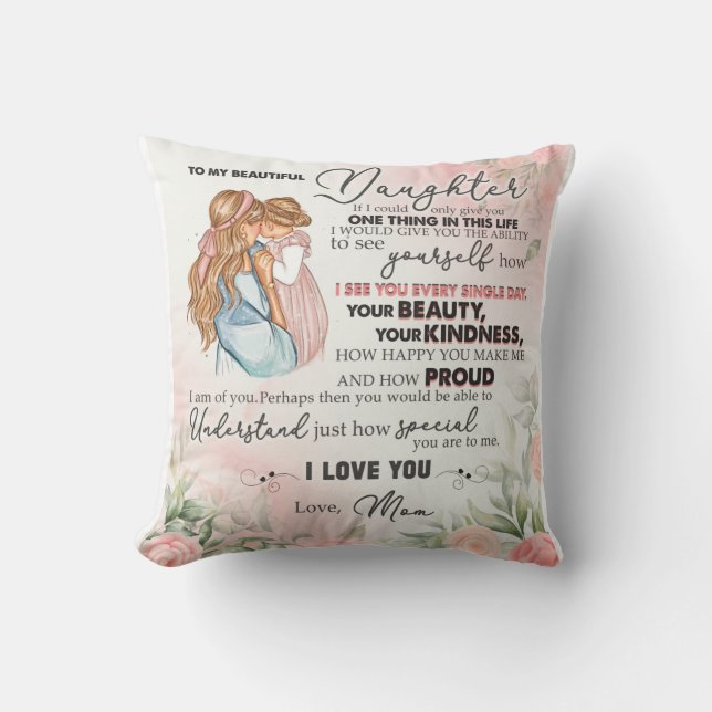 Personalized To My Beautiful Daughter Blanket Throw Pillow (Front)
