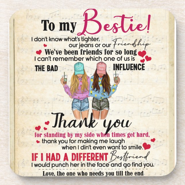 Personalized To My Bestie Beverage Coaster (Front)