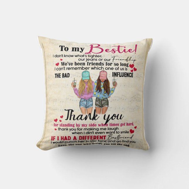 Personalized To My Bestie Blanket Throw Pillow (Front)