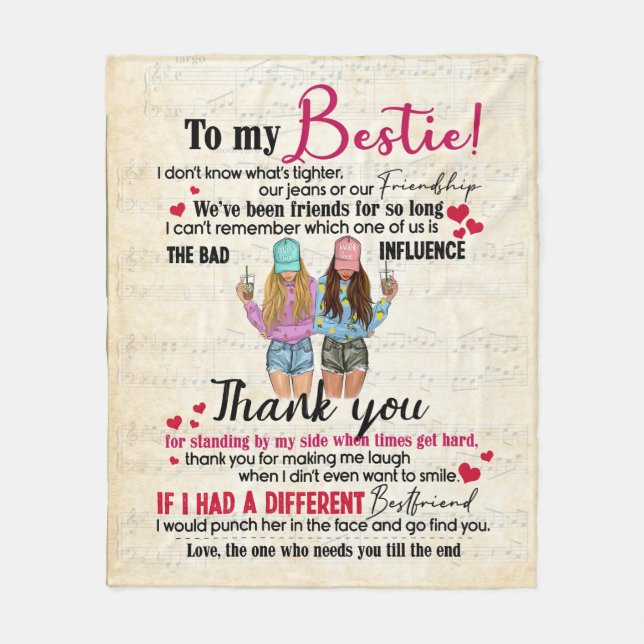 Personalized To My Bestie For Best Friends Gift Fleece Blanket (Front)