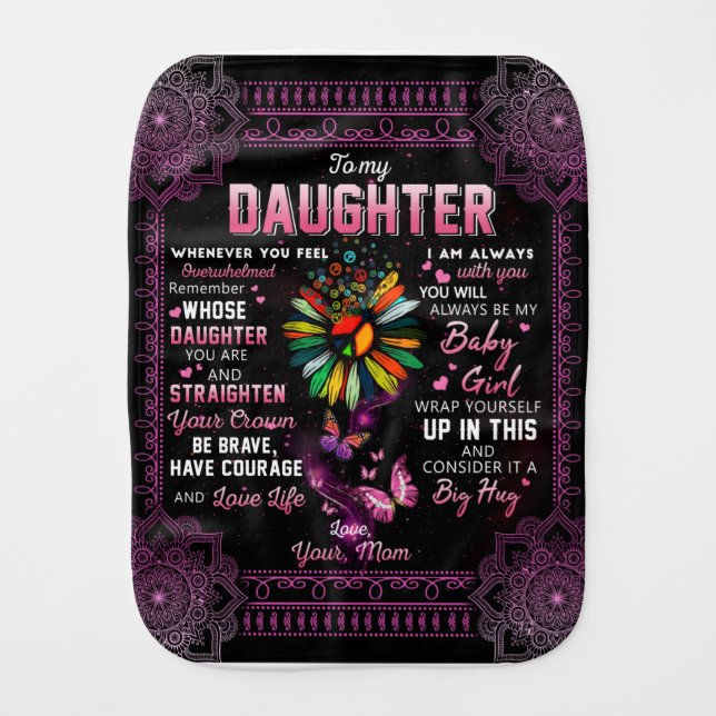 Personalized To My Daughter Butterfly Blanket, Baby Burp Cloth (Front)
