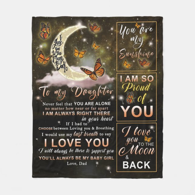 Personalized To My Daughter Butterfly From Dad Fleece Blanket (Front)
