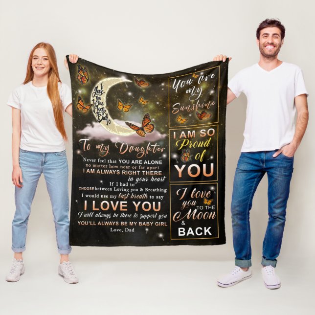 Personalized To My Daughter Butterfly From Dad Fleece Blanket (In Situ)