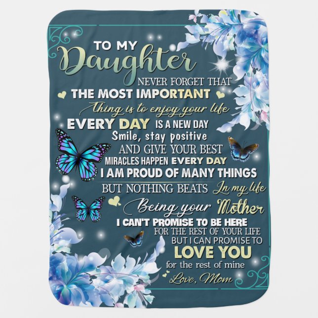 Personalized To My Daughter From Mom Butterfly Baby Blanket (Front)