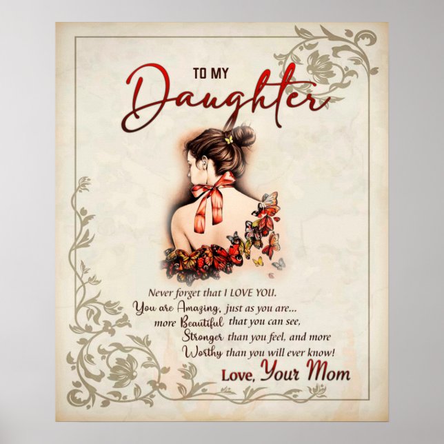 Personalized To My Daughter From Mom Butterfly Bla Poster (Front)