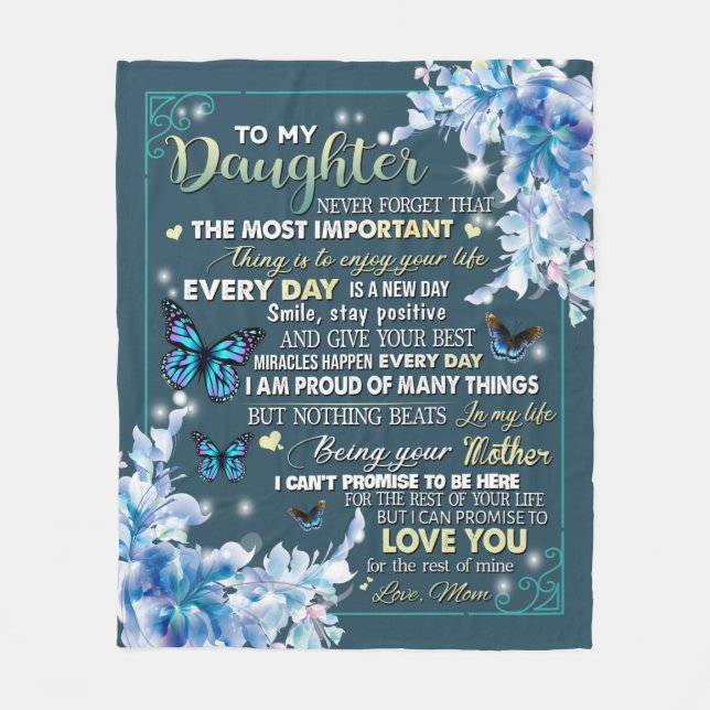 Personalized To My Daughter From Mom Butterfly Fleece Blanket (Front)