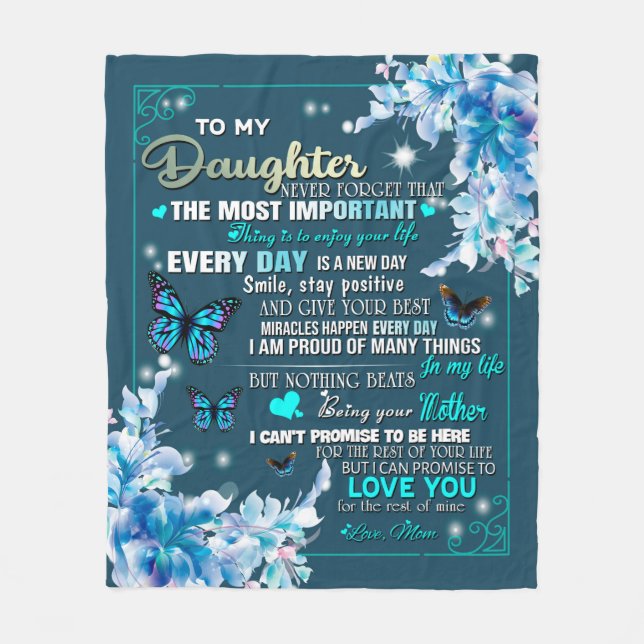 Personalized To My Daughter From Mom Butterfly Fleece Blanket (Front)