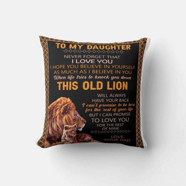 Personalized To My Daughter Lion Blanket Throw Pillow (Front)