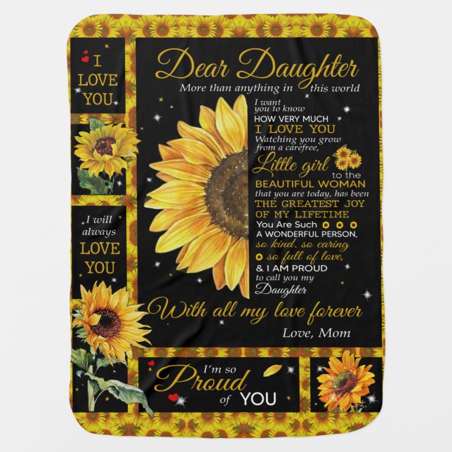 Personalized To My Daughter, Love From Mom Sunflow Baby Blanket (Front)