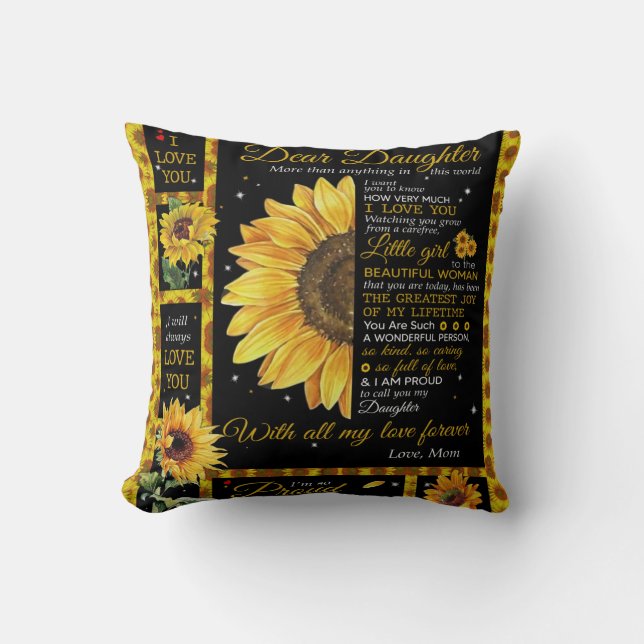 Personalized To My Daughter, Love From Mom Sunflow Throw Pillow (Front)