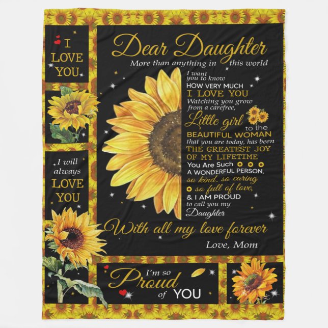 Personalized To My Daughter Love From Mom Sunflowe Fleece Blanket (Front)
