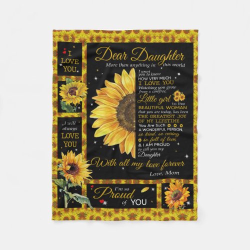 Personalized To My Daughter Love From Mom Sunflowe Fleece Blanket