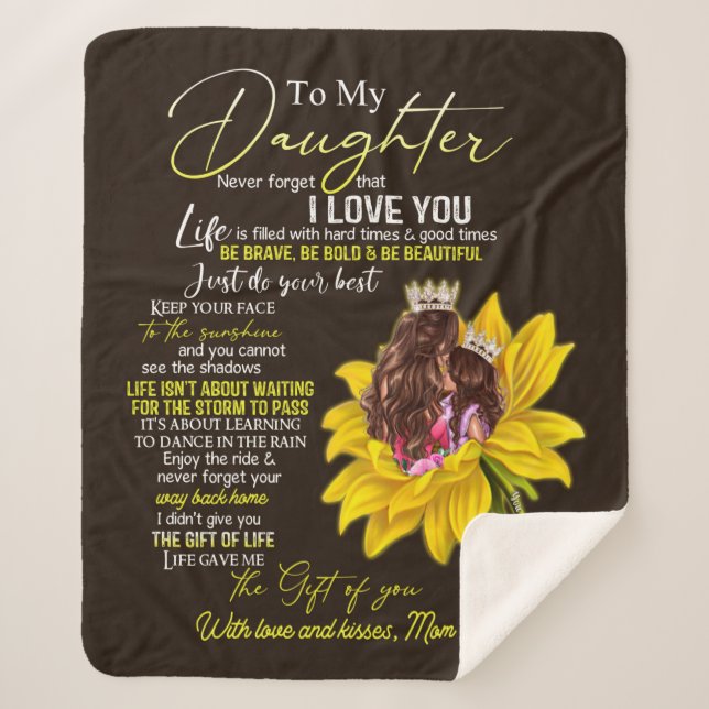 Personalized To My Daughter Love From Mom Sunflowe Sherpa Blanket (Front)