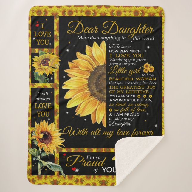 Personalized To My Daughter Love From Mom Sunflowe Sherpa Blanket (Front)