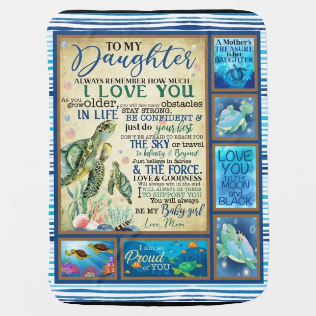 Personalized To My Daughter Love From Mom Turtle Baby Blanket (Front)