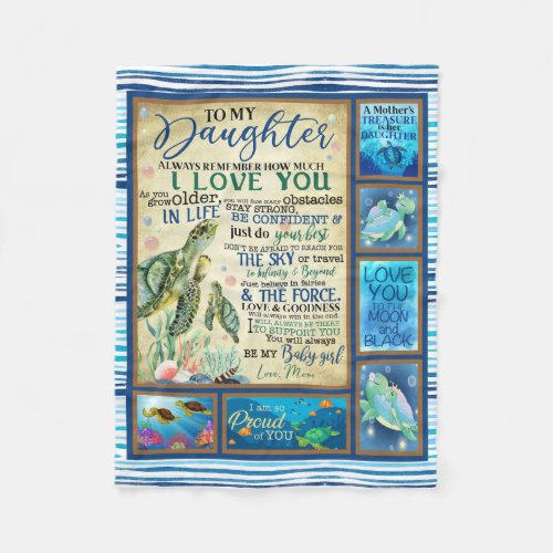 Personalized To My Daughter Love From Mom Turtle Fleece Blanket