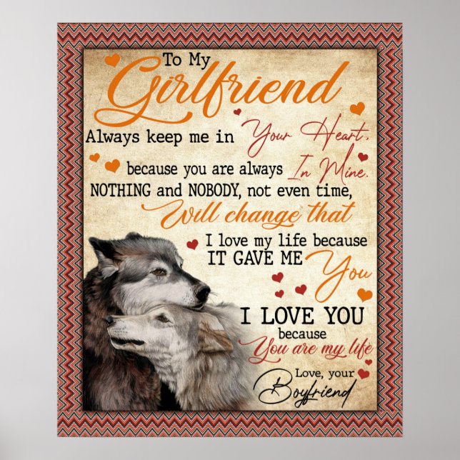 Personalized To My Girlfriend Wolf Blanket Poster (Front)
