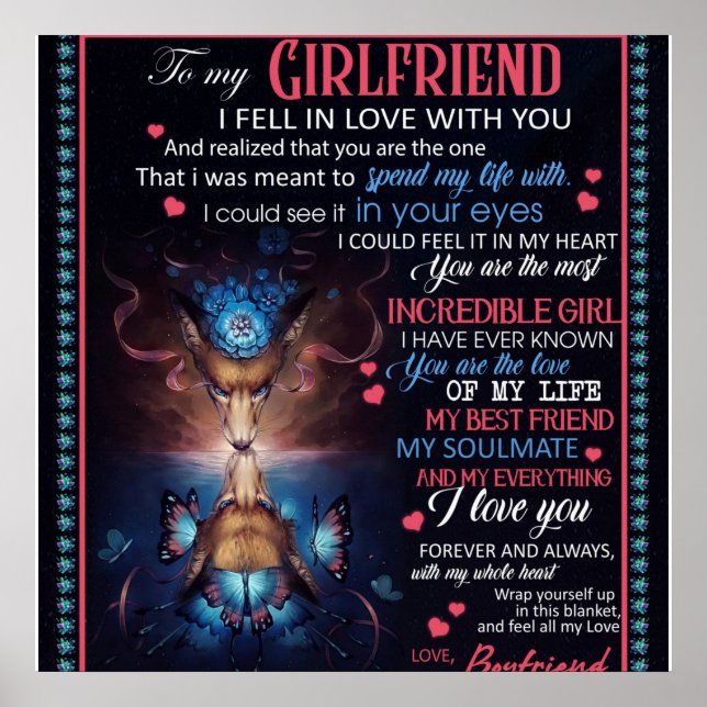Personalized To My Girlfriend Wolf Blanket Poster (Front)